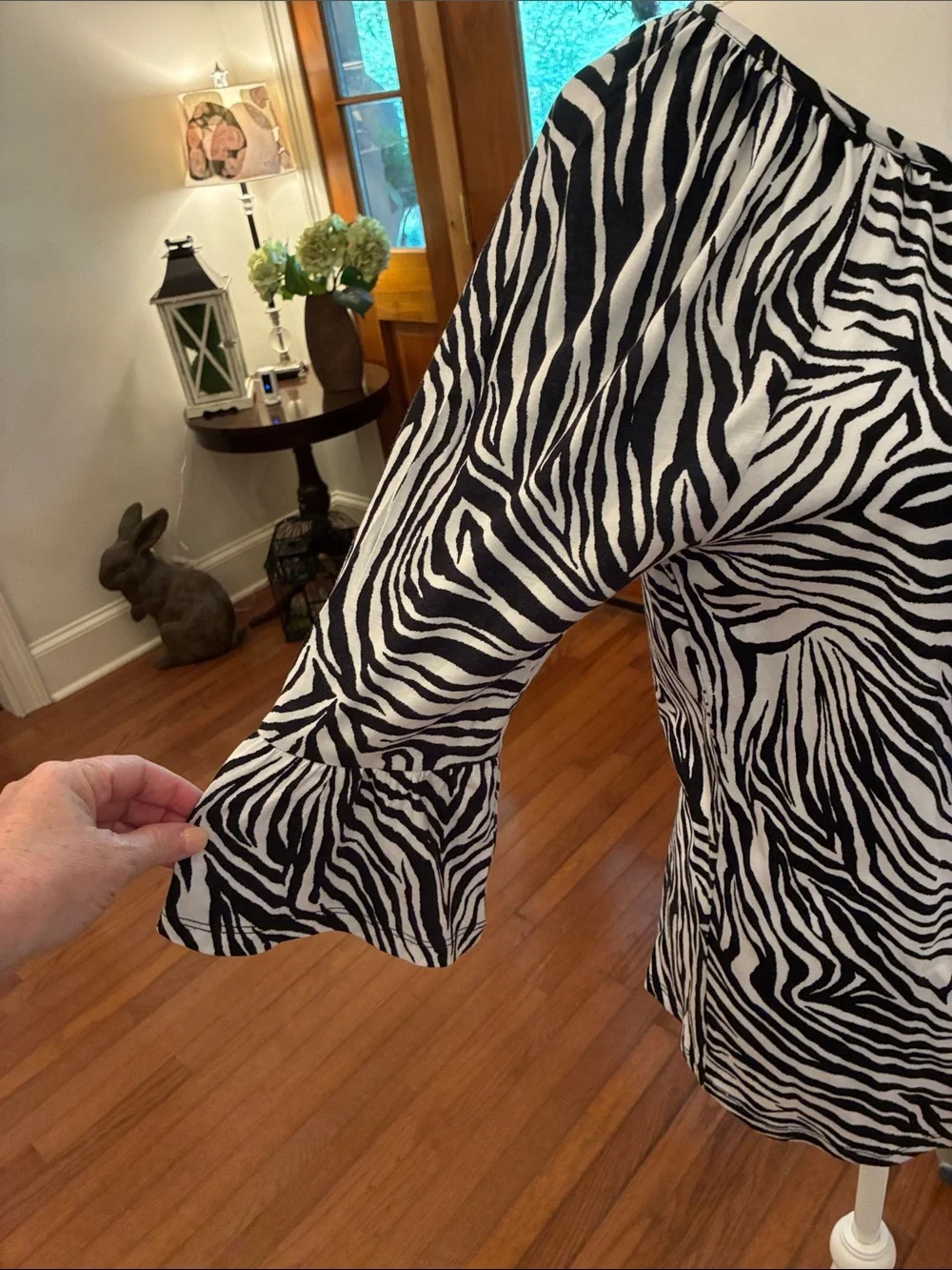 Michael Kors Black and White Zebra Print 3/4 Bell Sleeve Top Size M